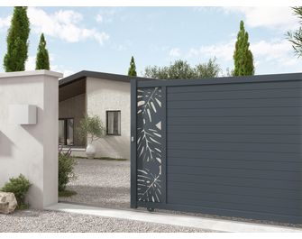 Portail coulissant aluminium ANDRIA décor monstera
