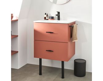 Meuble sous-vasque gain de place L.60 cm, 1 tiroir, décor uni FORMEO