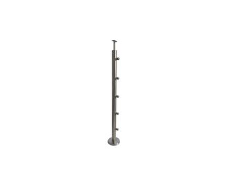 Poteau 5 tubes pose à plat pour balustrade Inoca