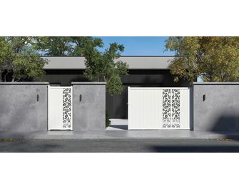 Portail coulissant aluminium décor orge blanc VICTORIN