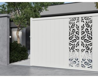 Portail coulissant aluminium décor orge blanc VICTORIN