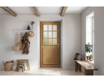 Porte d'entrée Anne-Perrine Chêne 9 carreaux avec barillet