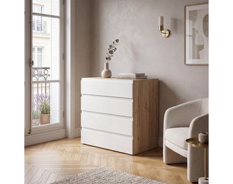 Commode chêne Halifax/blanc L.80 cm Pléiade