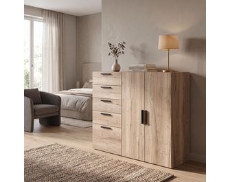 Commode chêne Halifax/blanc L.120 cm Pléiade