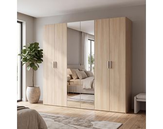 Dressing chêne clair 6 portes avec miroir L.240 cm Pléiade