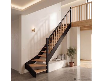 Escalier Kino quart tournant bas hêtre bicolore avec rampe