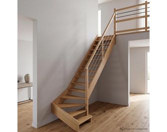 Escalier Aria quart tournant bas marche débordante rampe Régate tubes inox