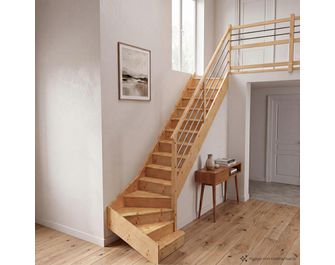 Escalier Faubourg quart tournant bas marche débordante rampe Régate tubes inox