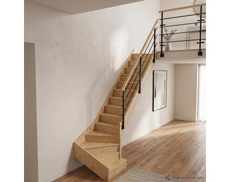 Escalier Faubourg quart tournant bas marche débordante rampe Evan