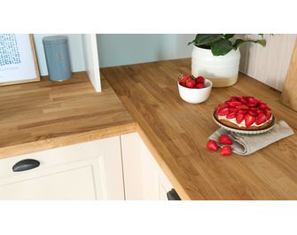 Plan de travail bois CHÊNE LAMELLÉ sur-mesure Ep28/38 mm
