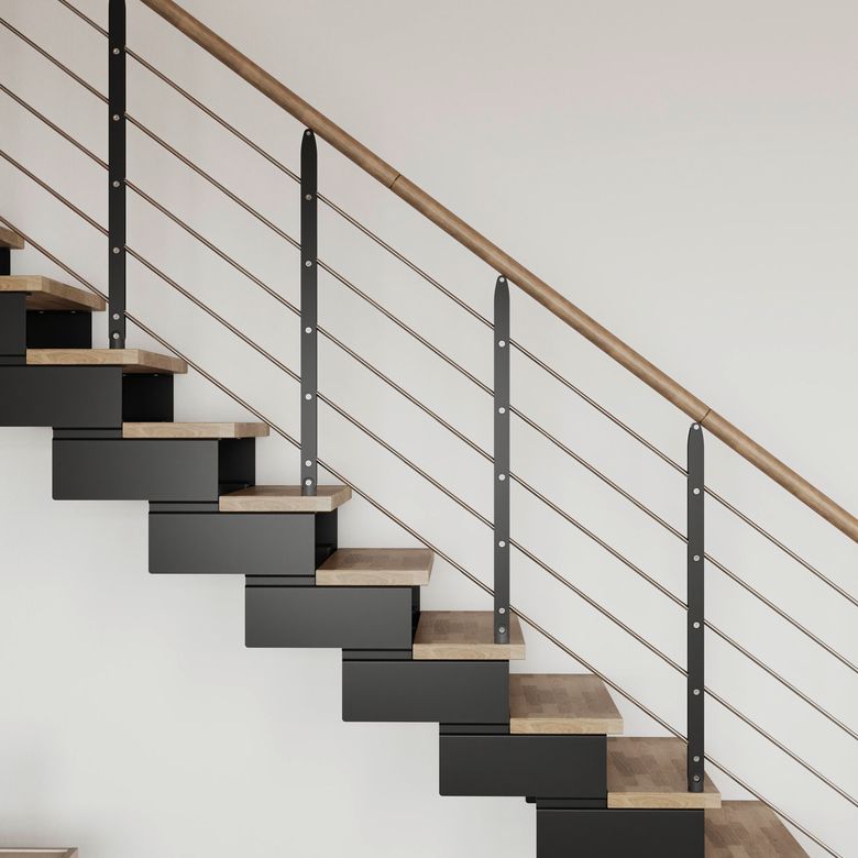 Escalier EZIO droit à rampe hêtre-Lapeyre