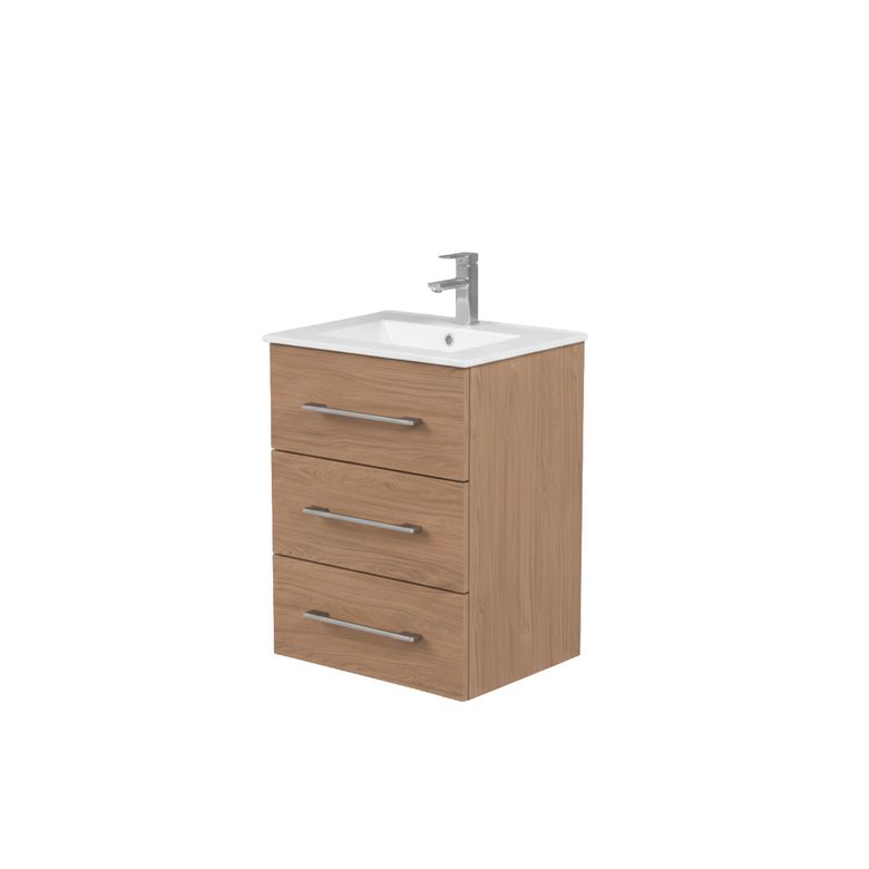 Pack meuble FORMEO chêne casella + plan vasque céramique L.60 cm