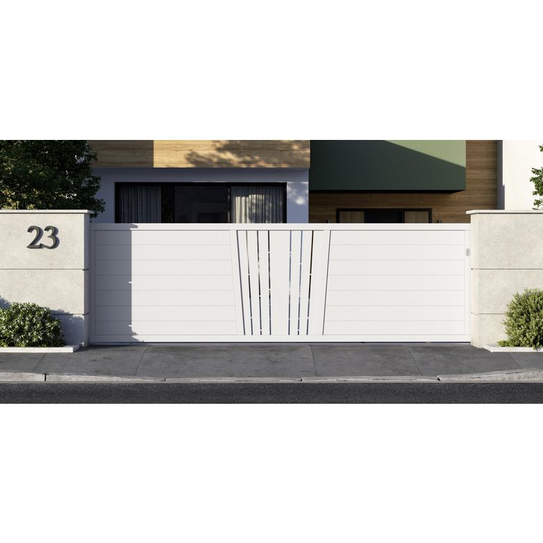 Portail coulissant Aluminium Pise décor soleil-Lapeyre