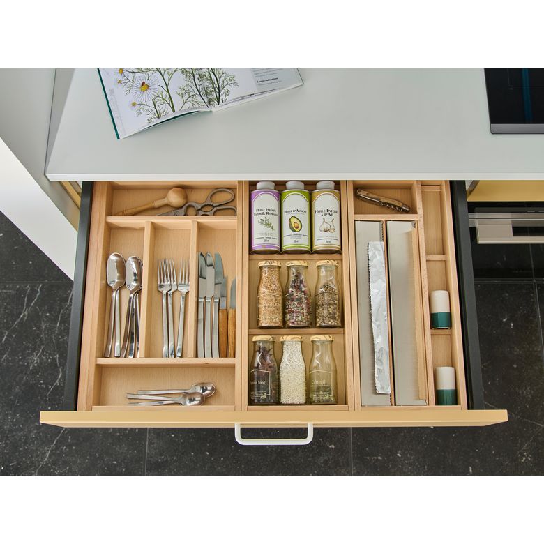 Range couverts avec range épices  et dérouleur hêtre massif - Cuisine