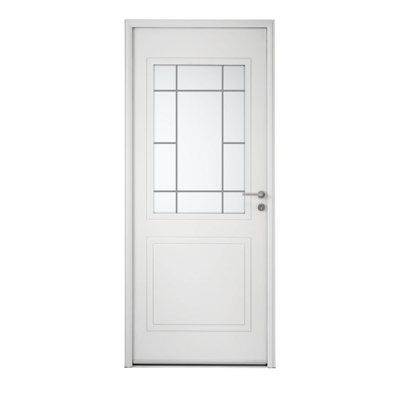 Porte d'entrée ** Alu AZELIE Blanc 9016 satiné + Barillet+Poignée -H.215 x l.90G Main Image
