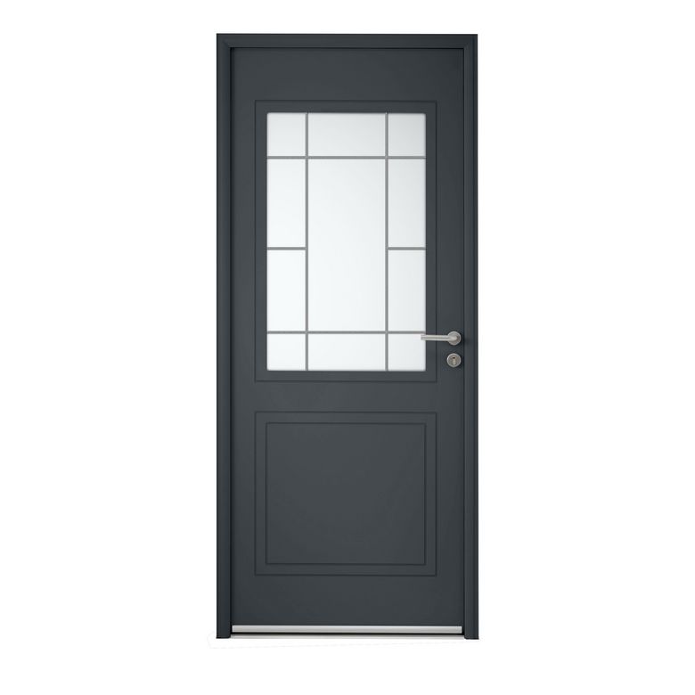 Porte d'entrée ** alu AZELIE G7016 SAB/B9016 SAT barillet+poignée IRIS 215x90G Main Image