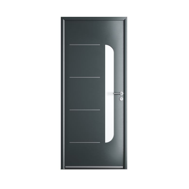 Porte d'entrée ** alu ANOUK G7016 SAB/B9016 SAT barillet+poignée IRIS 215x90G Main Image