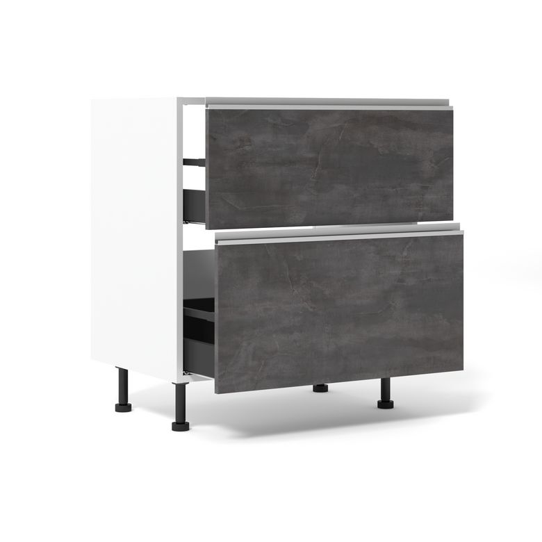 Meuble bas de cuisine 2 tiroirs pour table de cuisson avec hotte intégrée