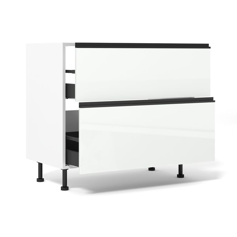 Meuble bas de cuisine 2 tiroirs pour table de cuisson avec hotte intégrée