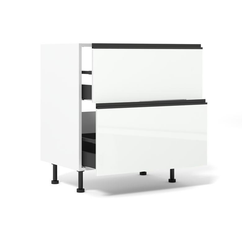 Meuble bas de cuisine 2 tiroirs pour table de cuisson avec hotte intégrée