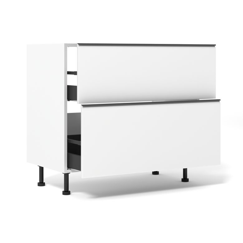 Meuble bas de cuisine 2 tiroirs pour table de cuisson avec hotte intégrée