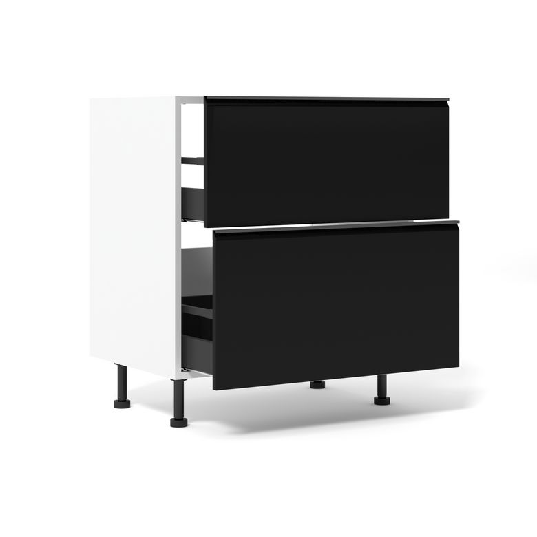 Meuble bas de cuisine 2 tiroirs pour table de cuisson avec hotte intégrée