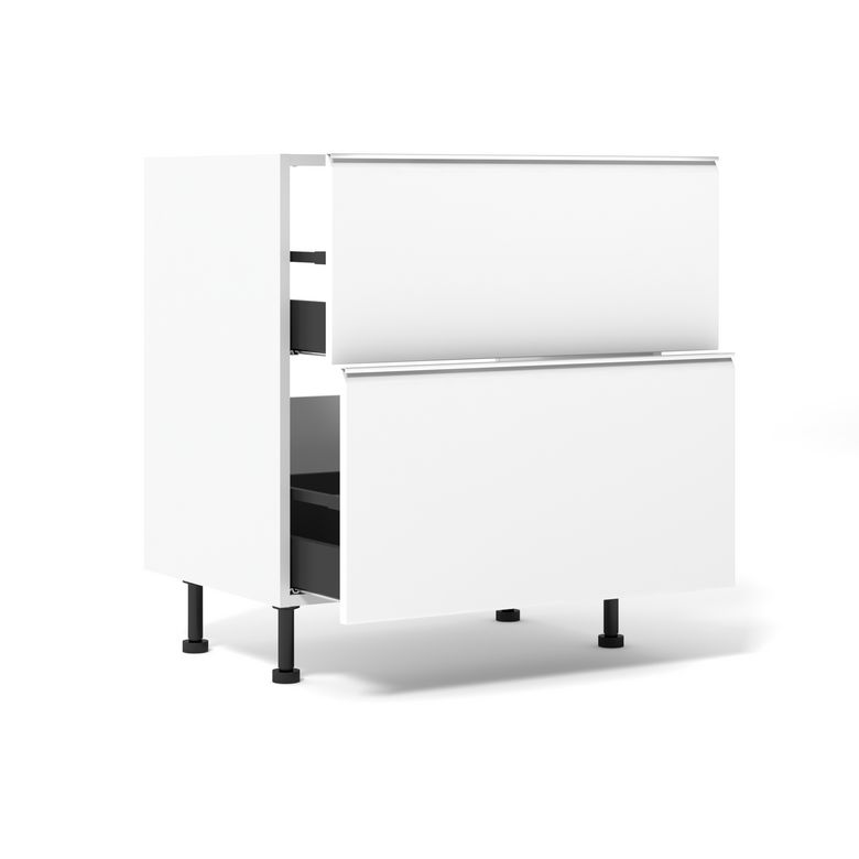 Meuble bas de cuisine 2 tiroirs pour table de cuisson avec hotte intégrée