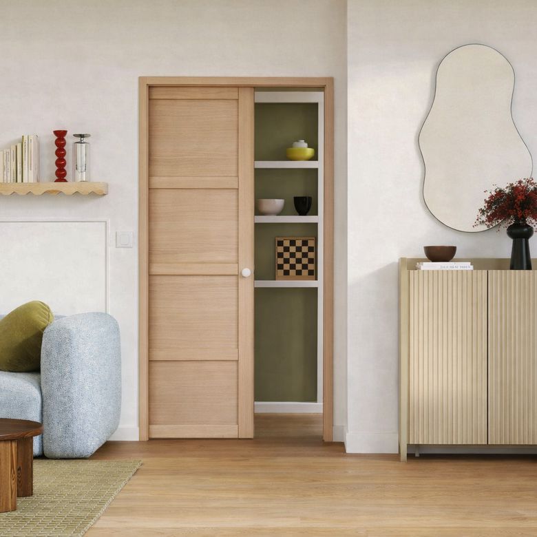 Porte coulissante chêne plaqué Quadral pleine - Portes - Lapeyre