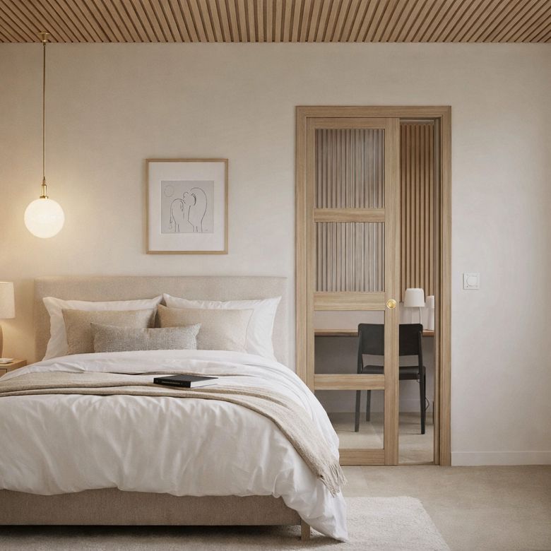 Porte coulissante chêne plaqué Quadral vitrée - Portes - Lapeyre