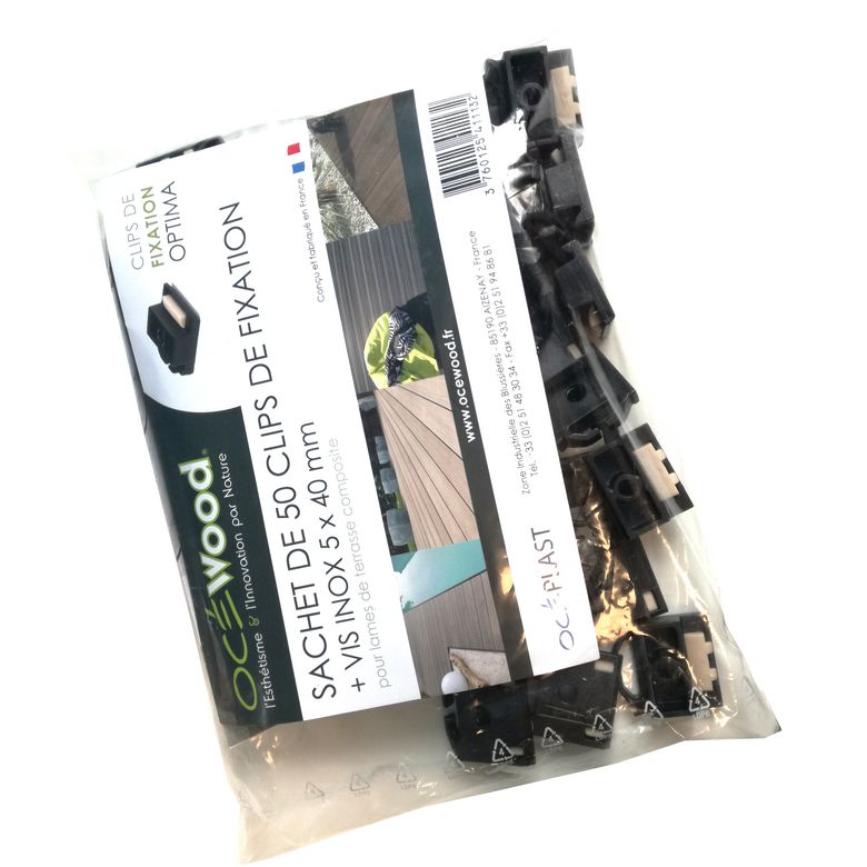 Sachet de 50 clips + vis 5x40 noir pour lames de terrasse OPTIMA+ Main Image