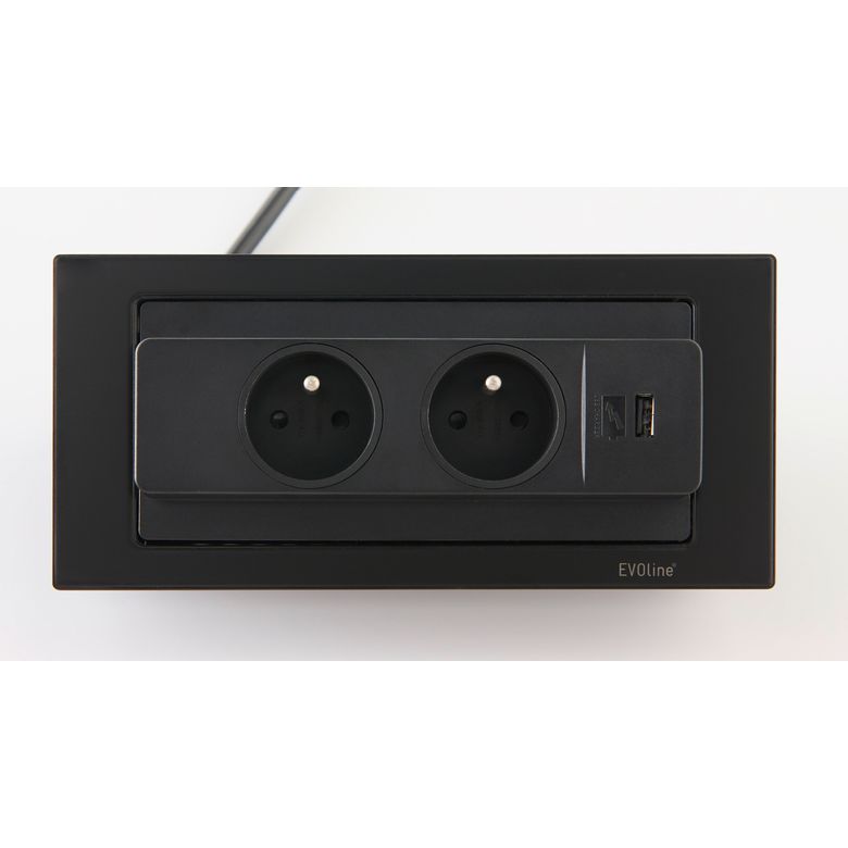 Bloc prise rectangulaire push rotatif 2 prises + USB - Cuisine