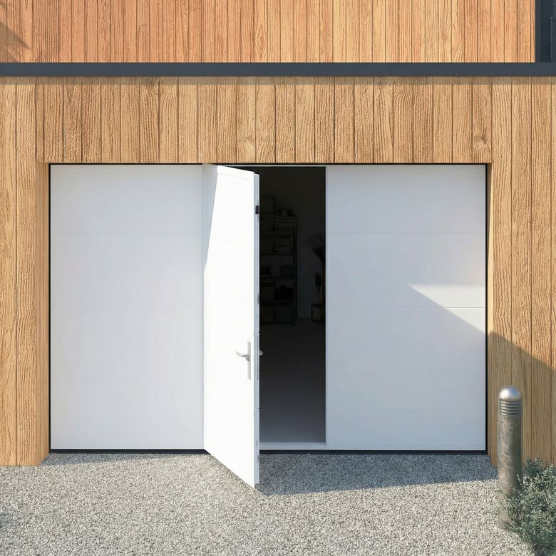 Porte de garage Antonin sectionnelle motif contemporain avec portillon motorisée SOMFY - Lapeyre