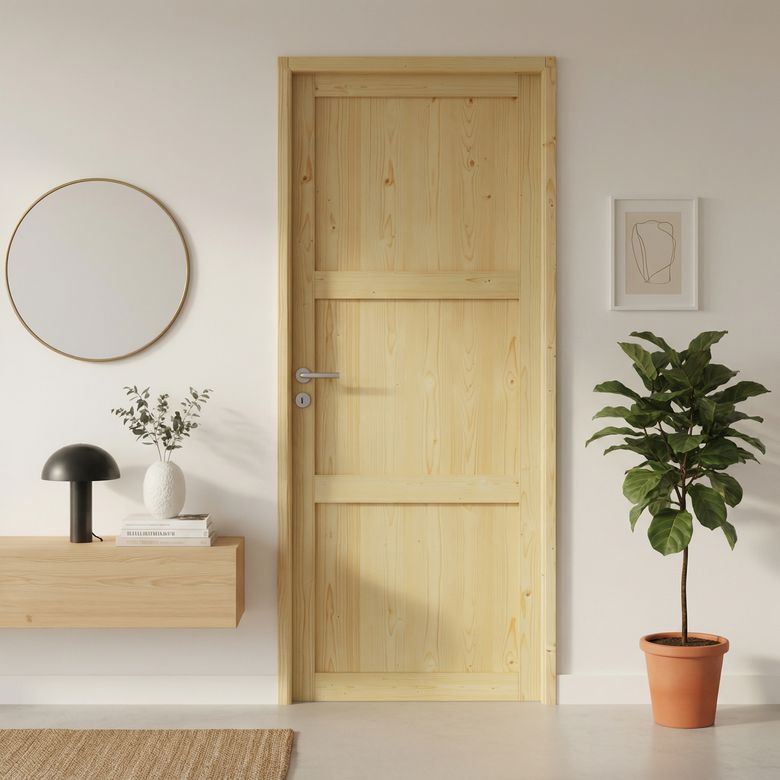 Bloc-porte Sapin ROBIN 3 panneaux huisserie 72 -Lapeyre