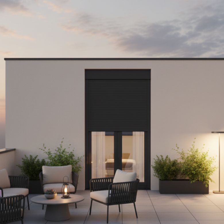 Porte-fenêtre Pria PVC 2 vantaux avec clé et volet roulant intégré sans soubassement| Lapeyre