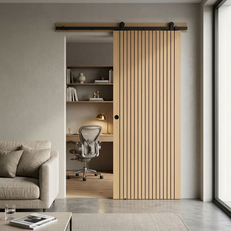 Porte coulissante RAPHAELLE chêne plaqué - avec serrure | Lapeyre