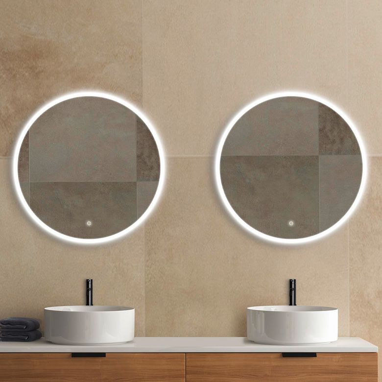 Miroir de salle de bains rond D.80 cm à led | Lapeyre
