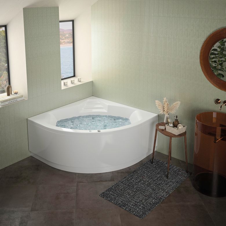 Baignoire d'angle balnéo acrylique BERTILLE MIXTE|Lapeyre