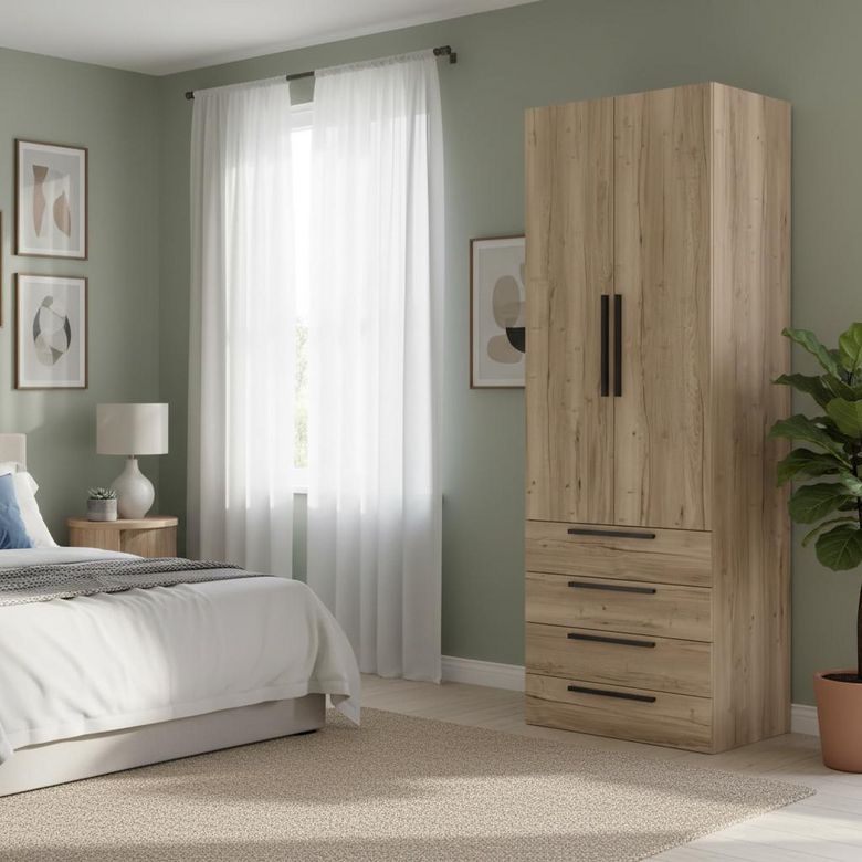 Armoire chêne Halifax 2 portes + tiroirs L.120 cm Pléiade | Lapeyre