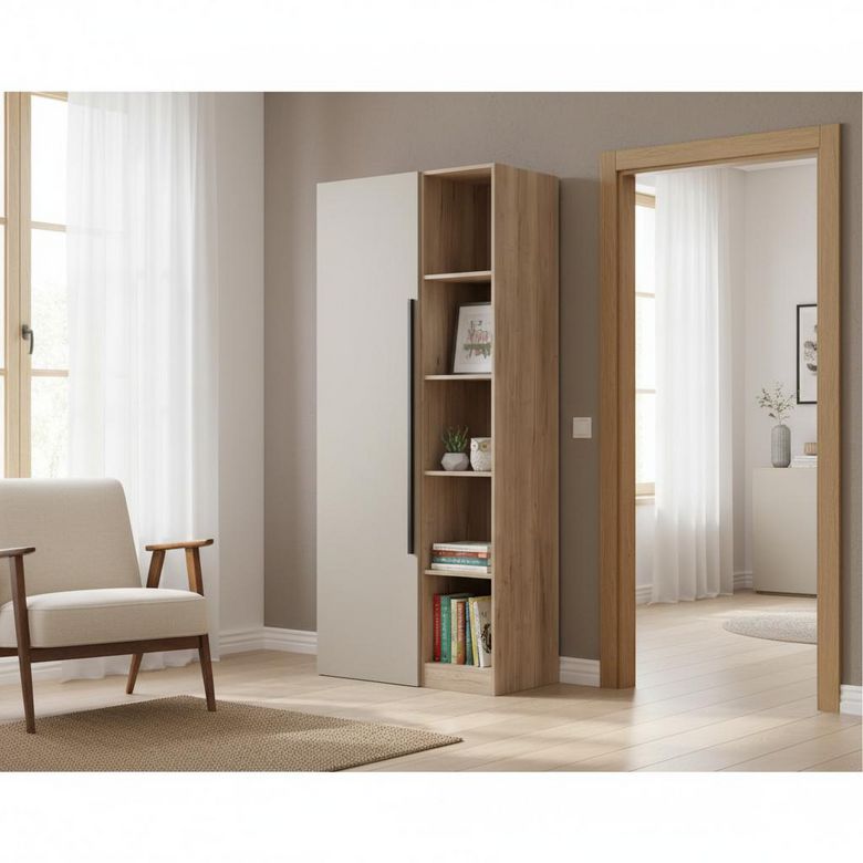 Armoire chêne Halifax/gris 1 porte + niches L.100 cm Pléiade | Lapeyre