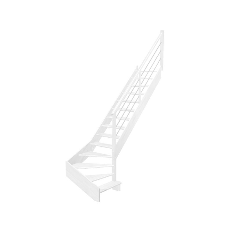 Escalier Aria quart tournant bas marche débordante rampe Régate tubes acier