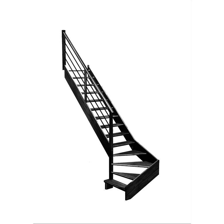 Escalier Aria quart tournant bas marche débordante rampe Régate tubes acier