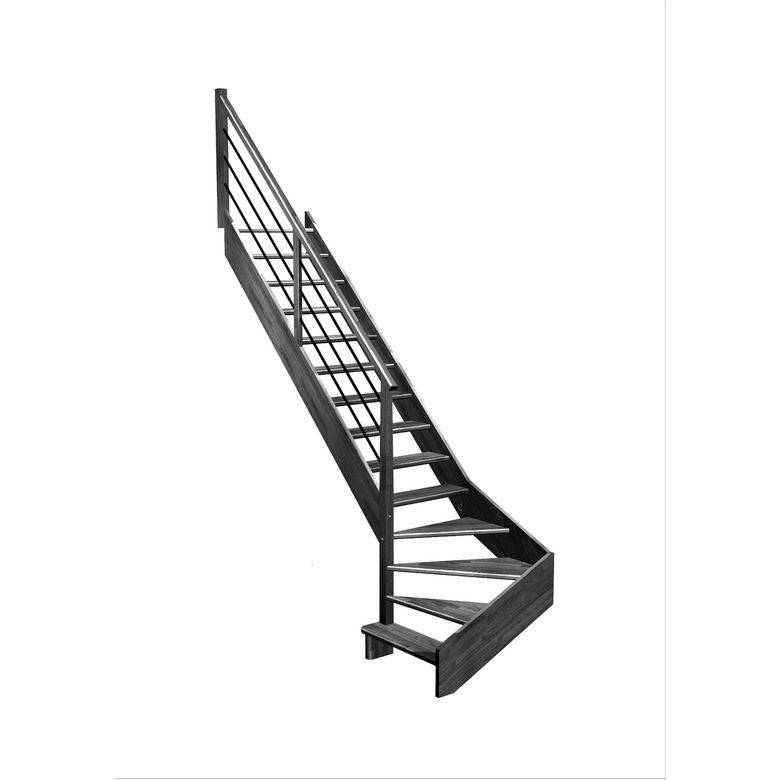 Escalier Aria quart tournant bas marche débordante rampe Régate tubes acier