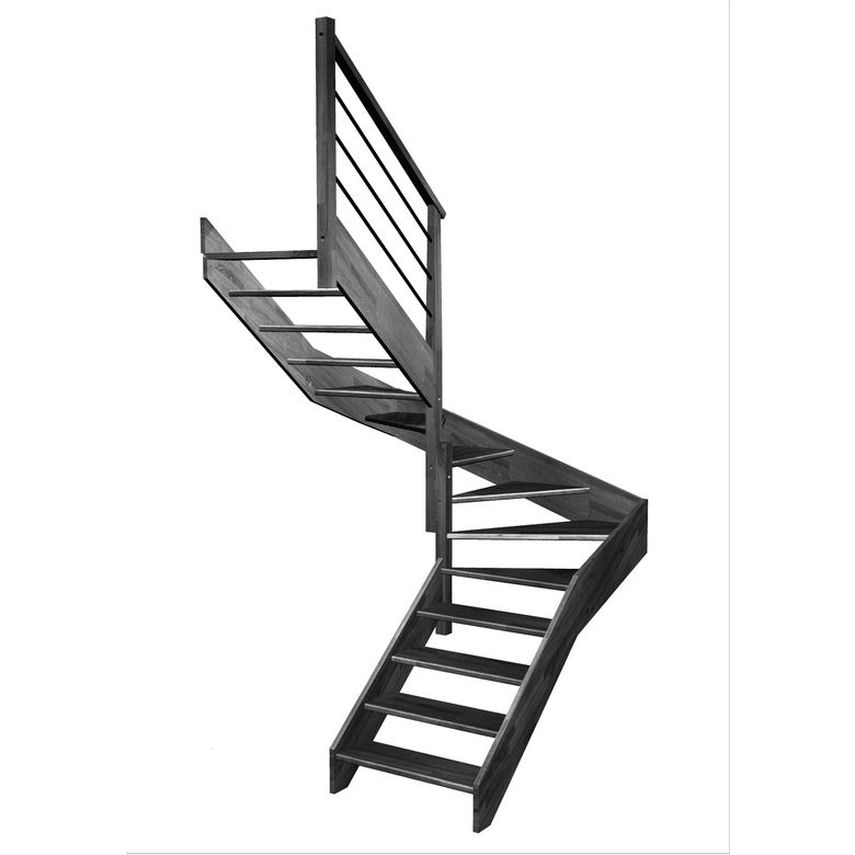 Escalier Aria double quart tournant intermédiaire rampe Régate tubes acier