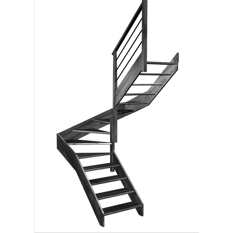 Escalier Aria double quart tournant intermédiaire rampe Régate tubes acier