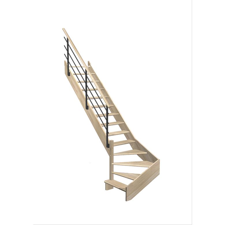 Escalier Aria quart tournant bas marche débordante rampe Evan