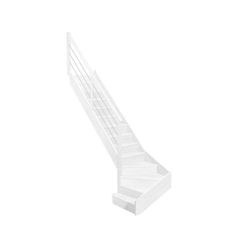 Escalier Faubourg quart tournant bas marche débordante rampe Régate tubes acier