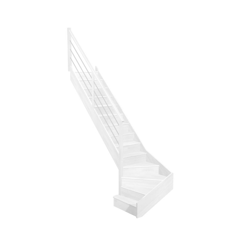 Escalier Faubourg quart tournant bas marche débordante rampe Régate tubes inox