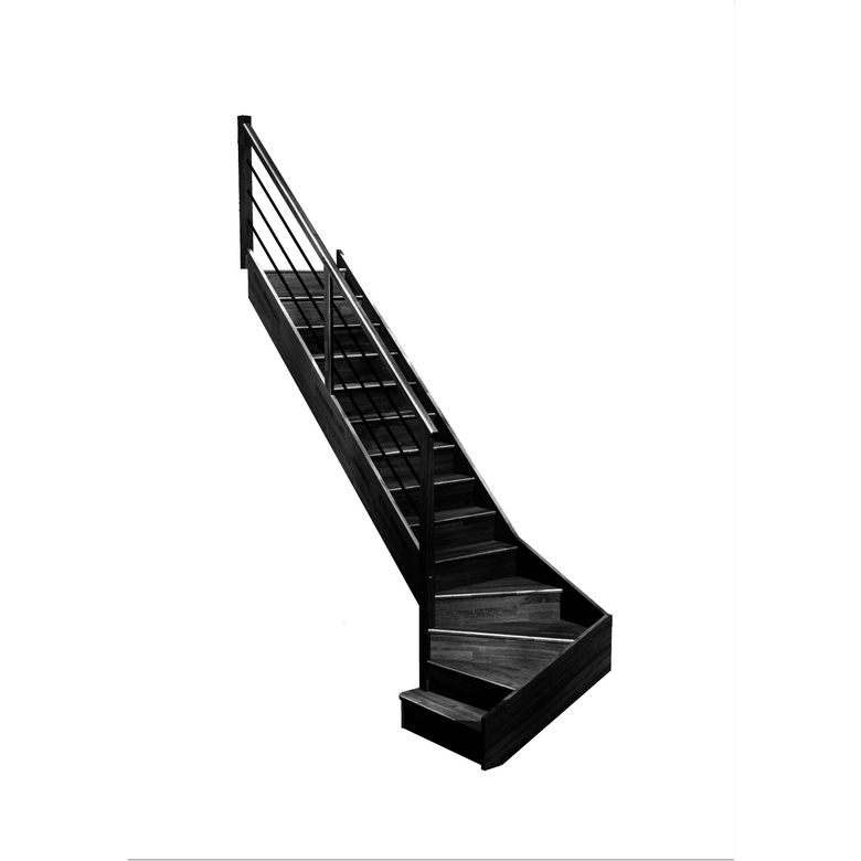 Escalier Faubourg quart tournant bas marche débordante rampe Régate tubes inox