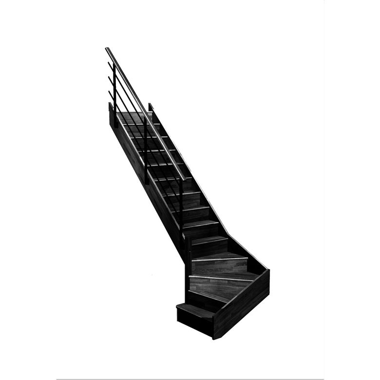 Escalier Faubourg quart tournant bas marche débordante rampe Evan
