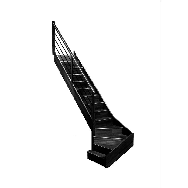 Escalier Faubourg quart tournant bas marche débordante rampe Régate tubes acier